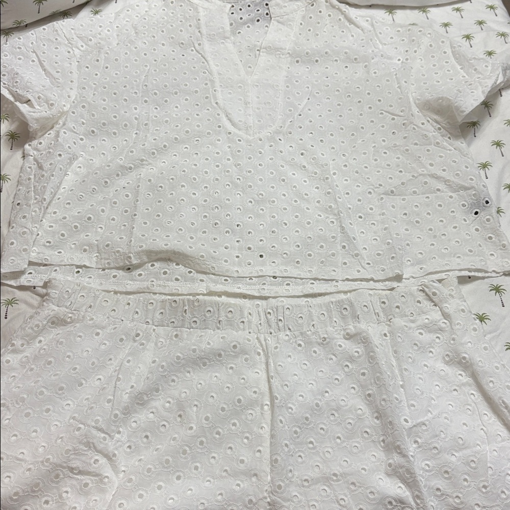 White Eyelet Top and Shorts Set